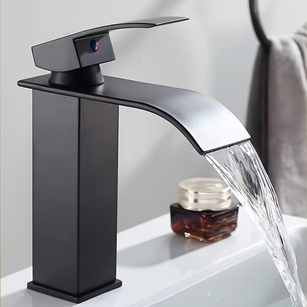 Black Stainless Steel Waterfall Basin Faucet Hot & Cold Bathroom Tap